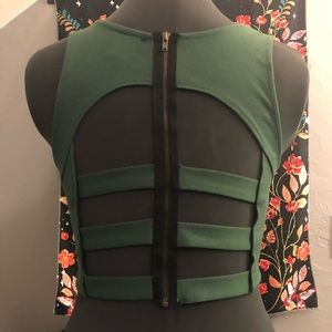 Green crop cutout top